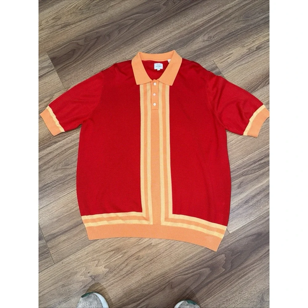 Max 'n Chester Knit Polo‎ Shirt Men's XXL Red Striped Cotton/modal  Casual